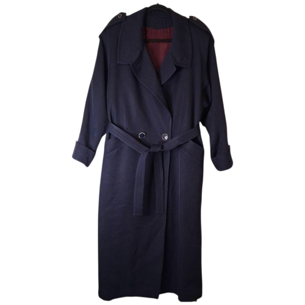 ​VINTAGE Anna Collection Saxonia Pure Virgin Wool Navy Blue Trench Coat